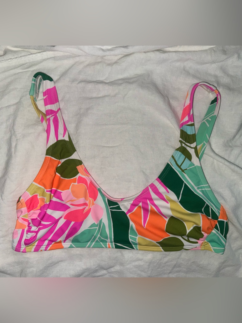 Xhilaration Floral Scoop Neck Bikini Top in Pink, Orange, Green